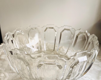 Large vintage art deco paneled crystal bowl by Sudety Glassworks in Poland
