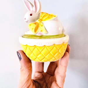 80s Ceramic Rabbit - Etsy Vintage Homco White and Yellow Ceramic Easter Bunny Figurines 1980’s- 1990’s main image 0