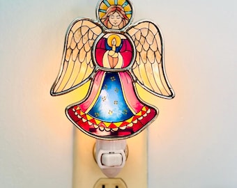 Vintage AMIA handpainted glass angel nightlight