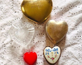 Your choice of small vintage heart-shaped trinket / jewelry boxes