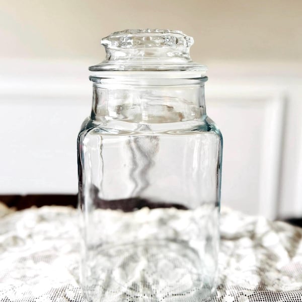 Tarro de boticario cuadrado vintage con tapa de cristal con estampado de margaritas