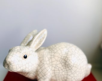 Vintage ceramic rabbit figurine with crackle glaze