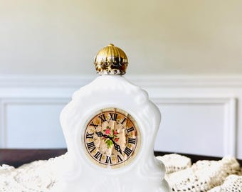 Vintage Avon Leisure Hours milk glass clock bottle