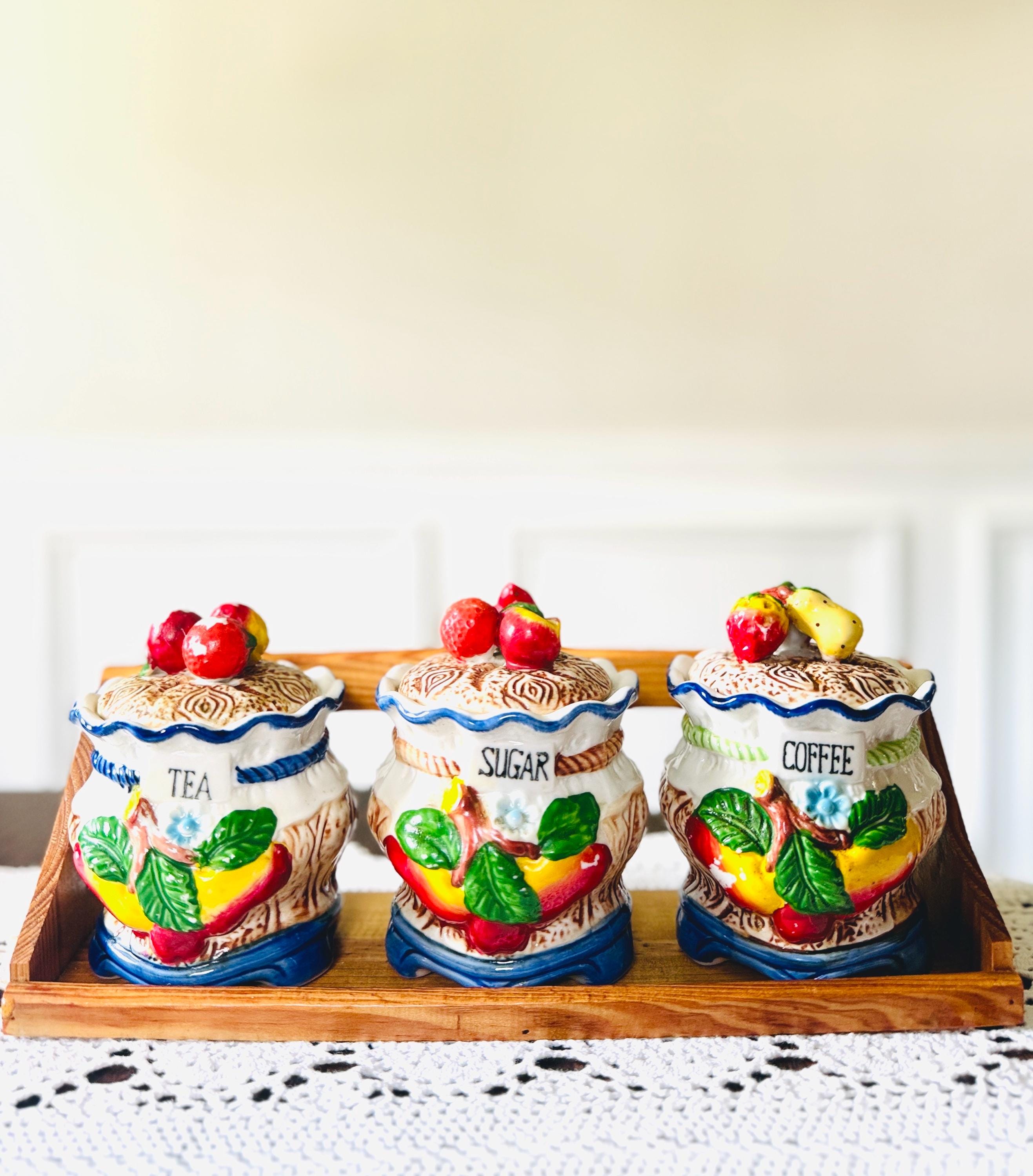 Vintage Ceramic Canister Set With Apples - Etsy