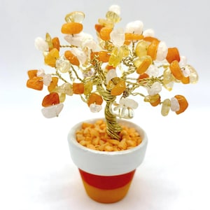 ¡Árbol de gemas con forma de caramelo de maíz, con citrino natural y cuarzo blanco en maceta pintada a mano!