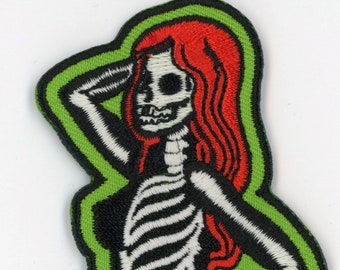 Patch Skeletal Girl Glow in the Dark Side Dead Pin Up Rockabilly Horror NFP033