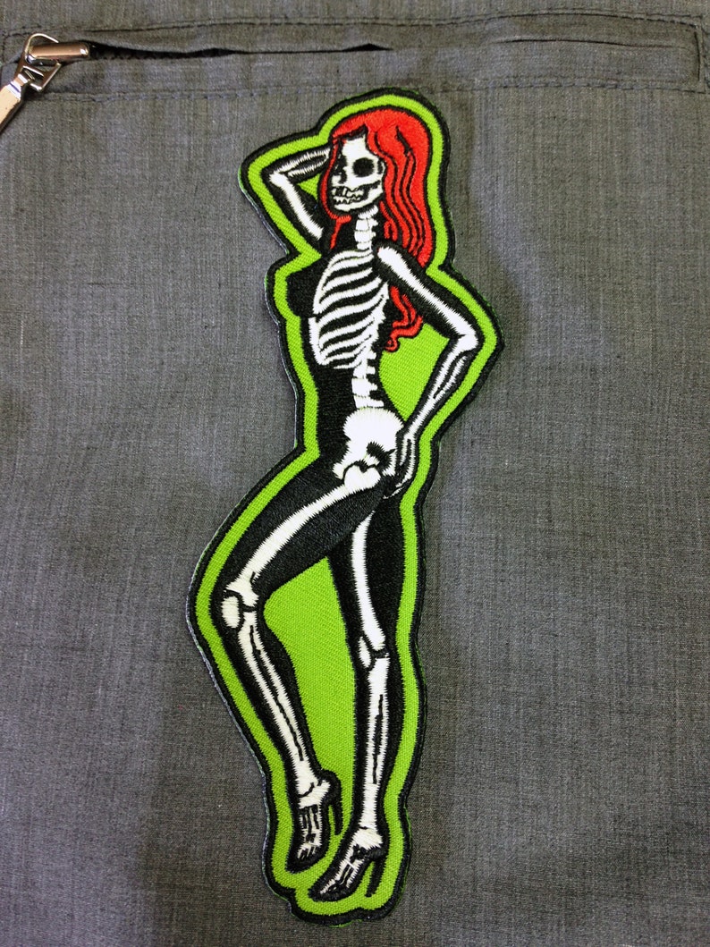 Patch Skeletal Girl Glow in the Dark Side Dead Pin Up Rockabilly Horror NFP033 image 2