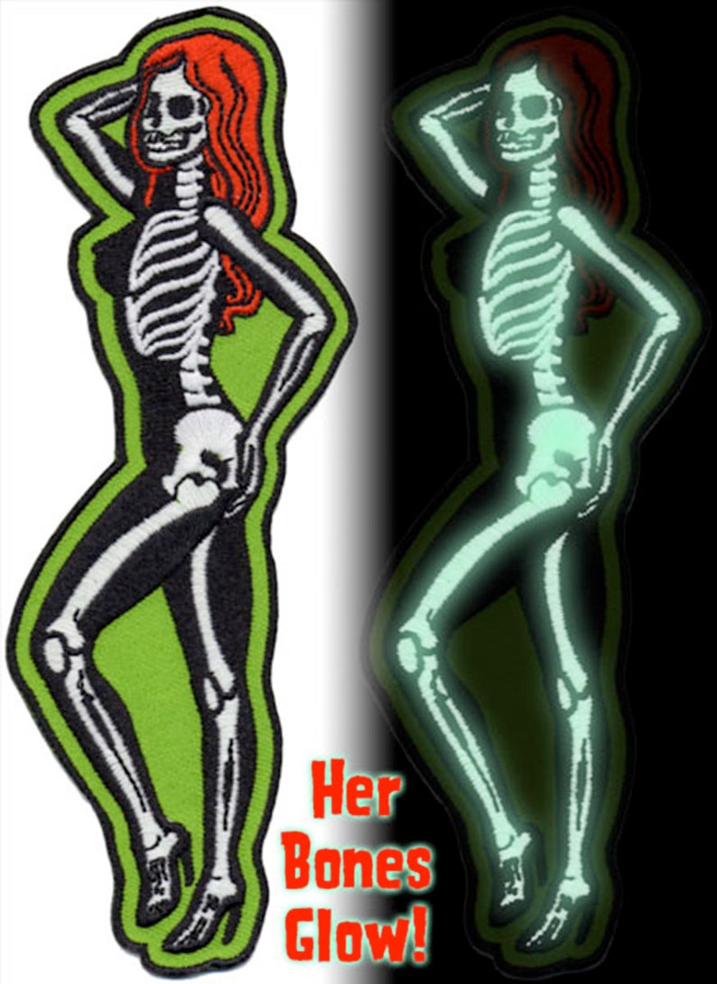 Patch Skeletal Girl Glow in the Dark Side Dead Pin Up Rockabilly Horror NFP033 image 4