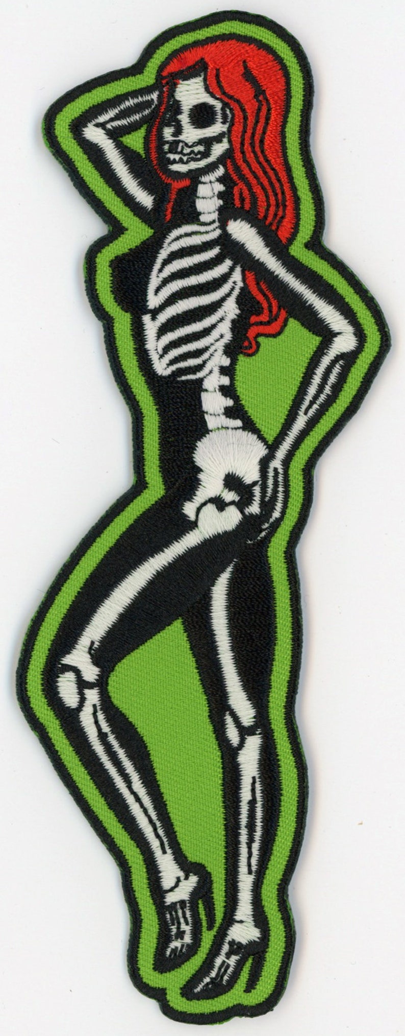 Patch Skeletal Girl Glow in the Dark Side Dead Pin Up Rockabilly Horror NFP033 image 1