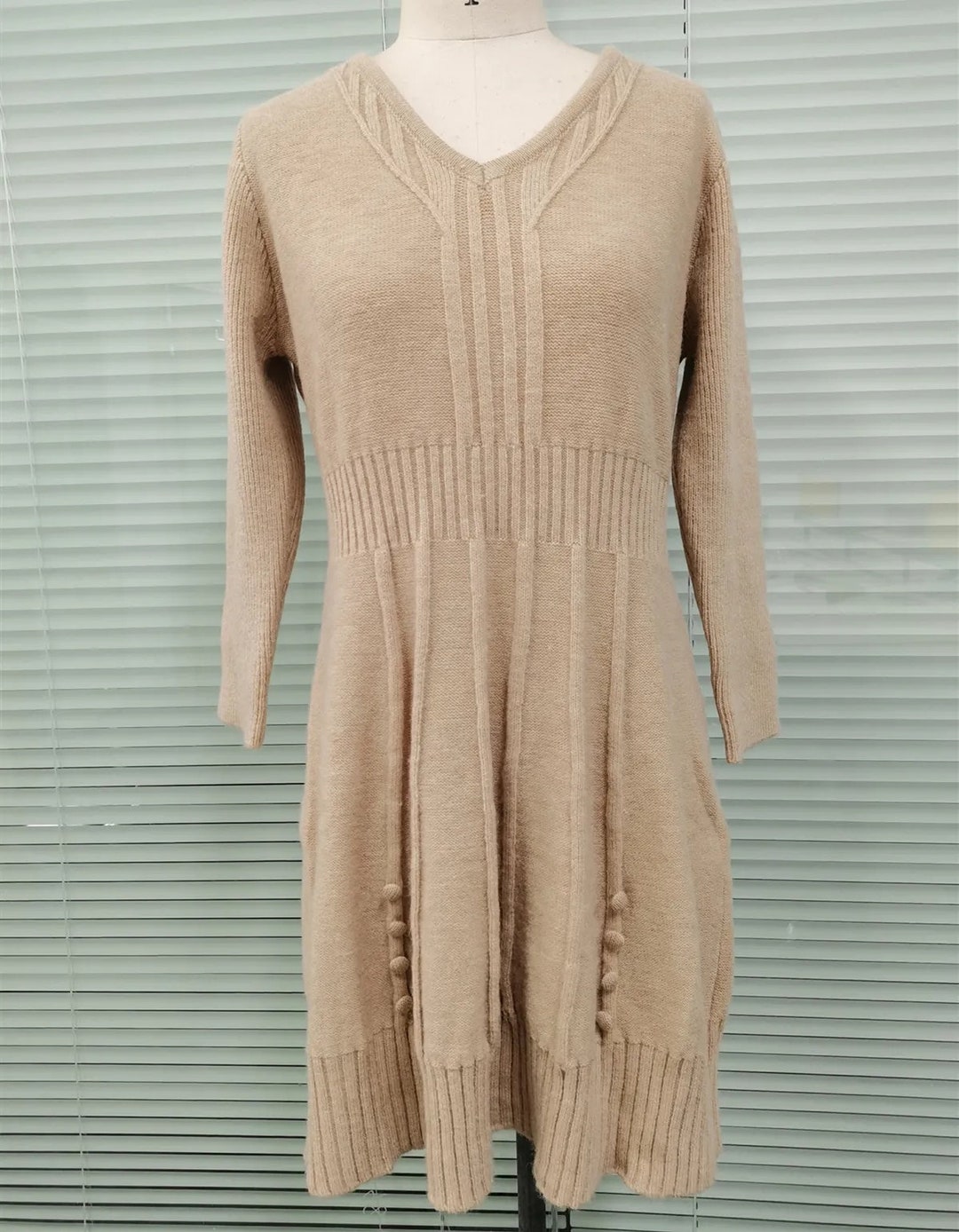 Women Pullover Dress Winter Knit Dress Women's Long Sleeve Mini Dress