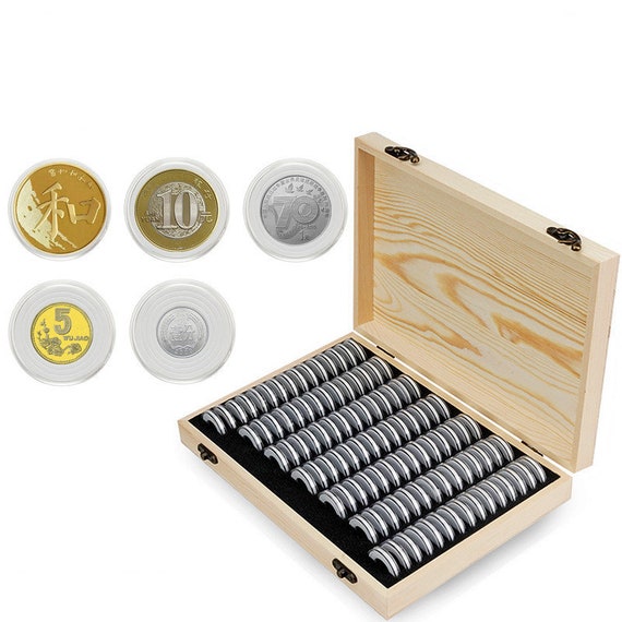 Aufbewahrungsbox LuxusMünzen Aufbewahrung antioxidativ Holz box Münzhülle  Geschenk Holz Münze Sammlung Hülle mit Anpassungspad Münzschutz Box -  .de