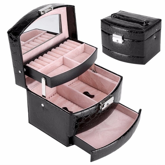 Details about   Jewelry Boxes Leather Packaging 3 Layers Makeup Organizer Storage Box Container 