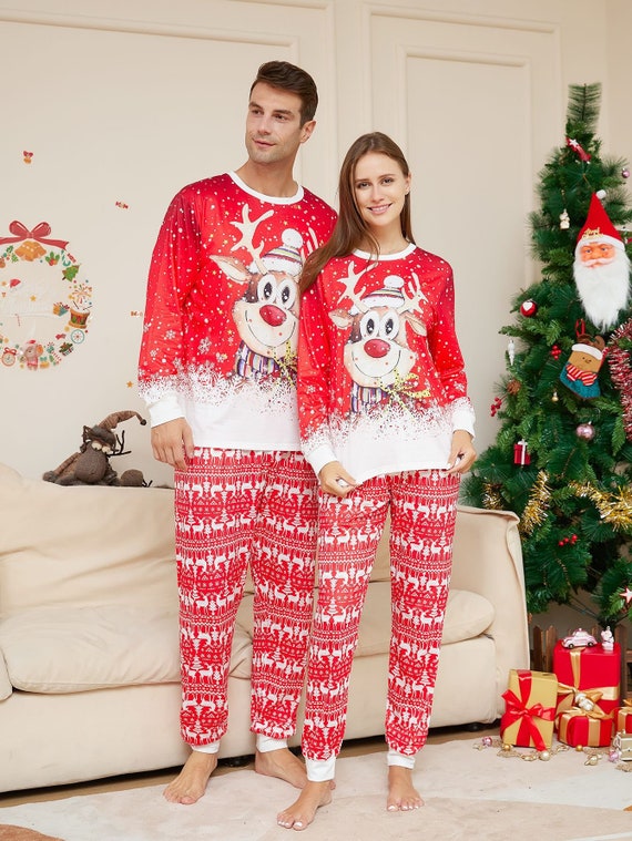 Reindeer print family matching christmas pajamas sale