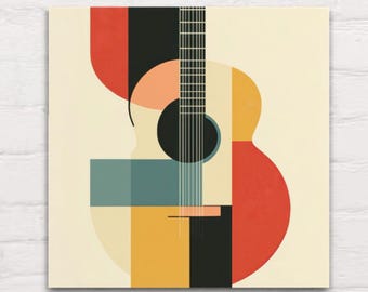 Sztuka ścienna na płótnie Mid Century Modern Guitar String Design Minimalistyczny abstrakcyjny estetyczny szwajcarski współczesny nowoczesny minimalistyczny retro wystrój domu biuro