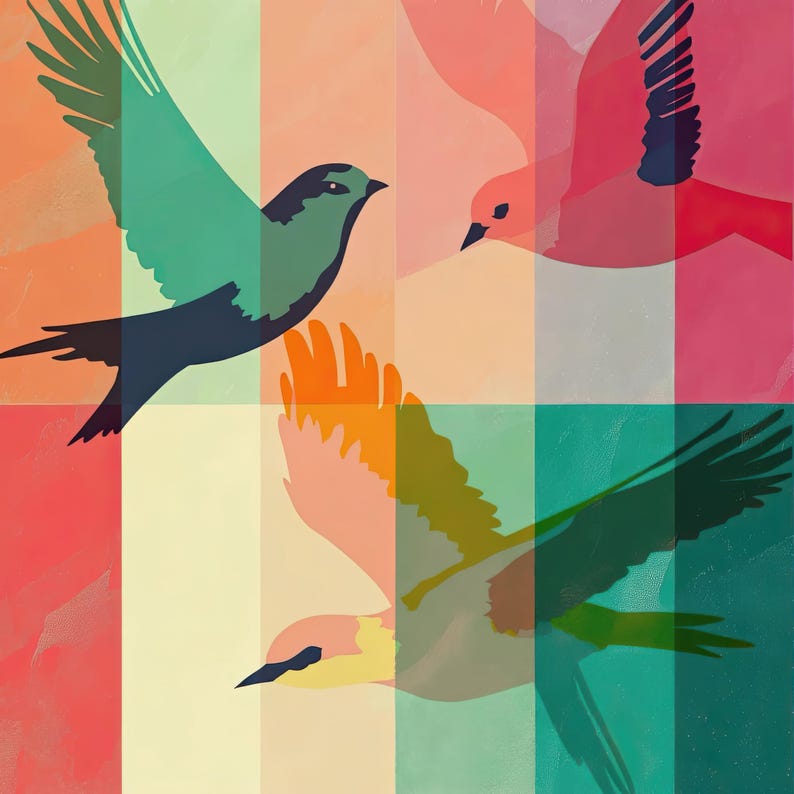 Canvas Wall Art diptych Colorful Abstract Boho Bird Design Joyful