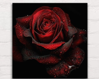 Canvas Wall Art Gothic Rose Black and Red Petals Dark Aesthetic Design Victorian Floral Mysterious Goth Aesthetic Home Decor Wall Art Print