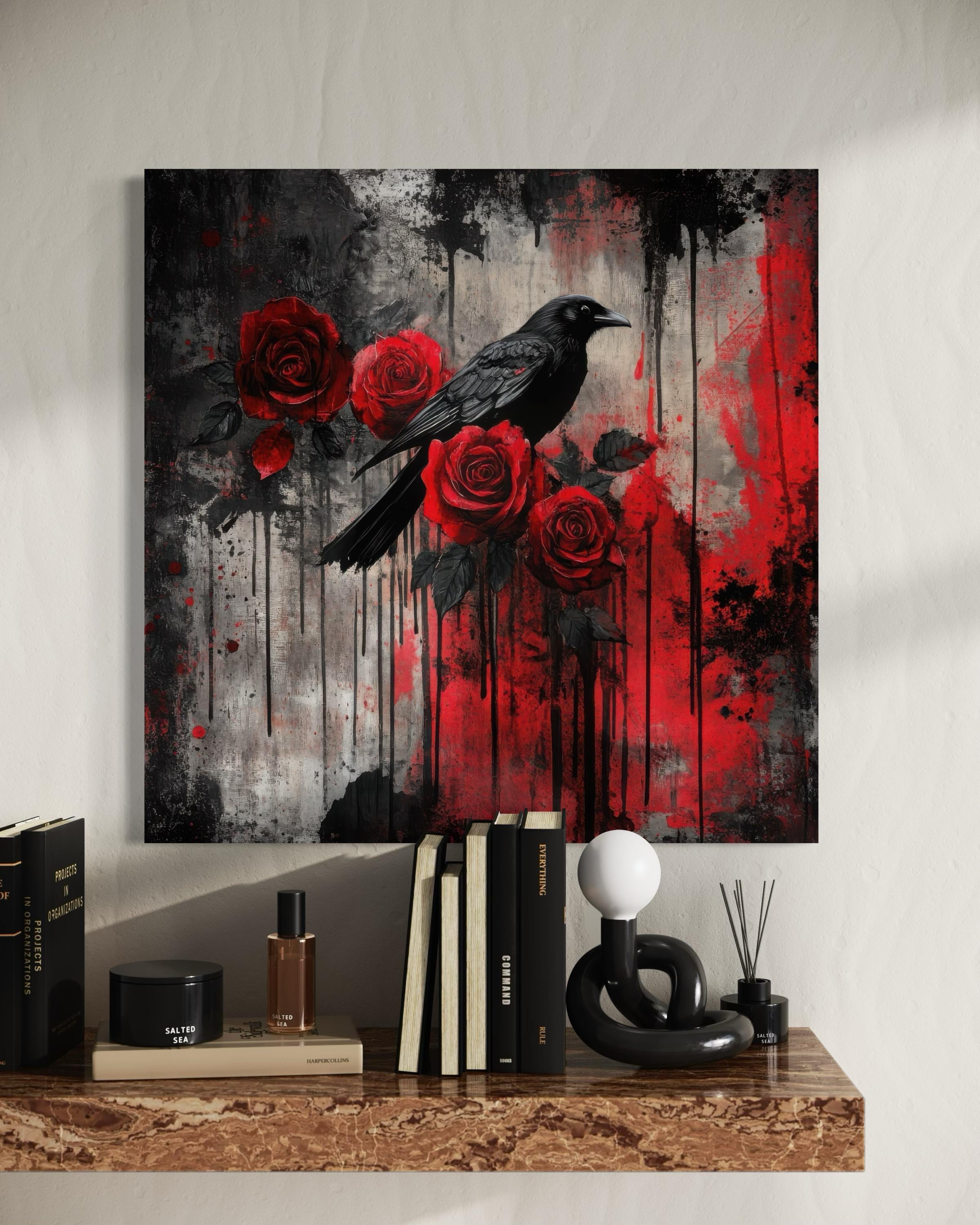 Gothic Raven and Roses Canvas Art | Dark Raven Wall Decor, Blood Red Gothic  Roses Print, Alternative Dark Art, Vintage Noir Aesthetic Decor - Etsy, image size:2400x3000