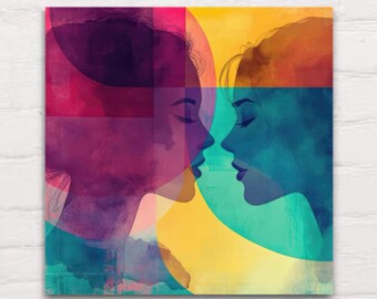 Canvas Wall Art Lesbian Intimacy Silhouette Romantic Sapphic Abstract Design Rainbow Boho Pride Artwork LGBTQ Lesbian Art Home Decor