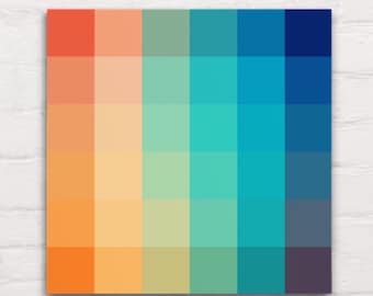 Canvas Wall Art Minimal Grid Aesthetic Design Geometric Fine Art Collector Contemporary Modern Living Room Decor Blue Green Orange Pattern