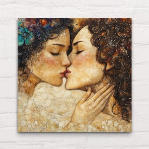 Canvas Wall Art Lesbians Kissing Lesbian Love Romantic Sapphic Design Muted Vintage Rococo Pride Queer Artwork LGBTQ Lesbian Art Home Decor