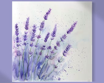 Canvas Wall Art (Triptych) Lavender Flower Nature Aesthetic Digital Watercolor Abstract Boho Contemporary Floral Home Decor Fine Art Design