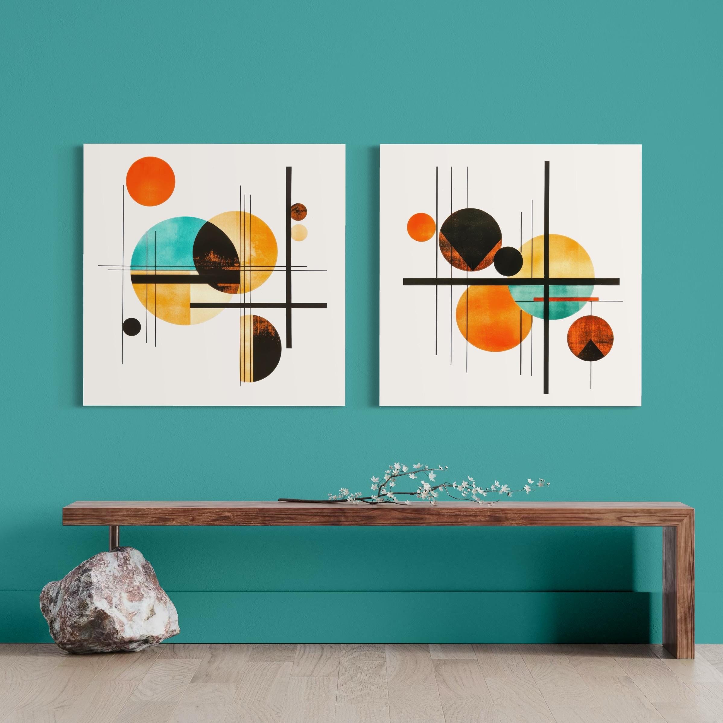 Canvas Wall Art (diptych Set) Retro MCM Abstract Linear Mid