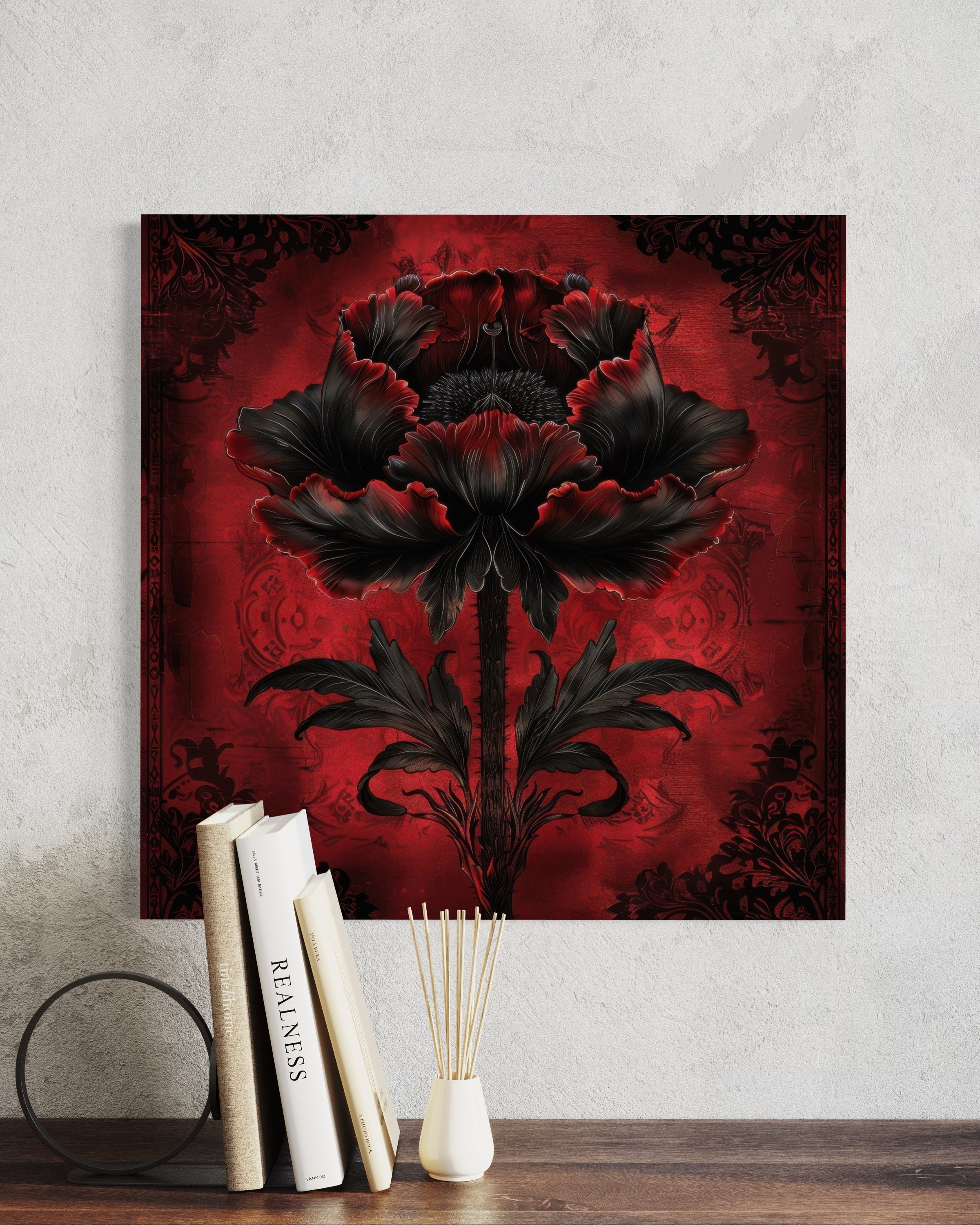Canvas Wall Art Gothic Rose Emblem Dark Aesthetic Victorian Floral