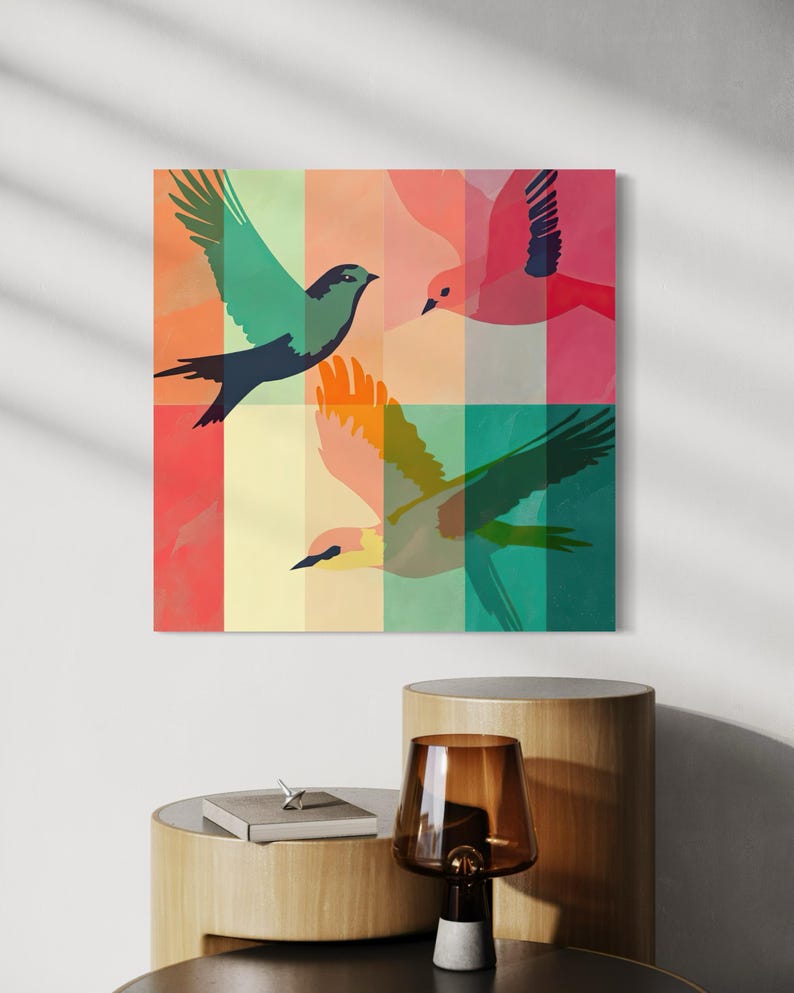 Canvas Wall Art diptych Colorful Abstract Boho Bird Design Joyful