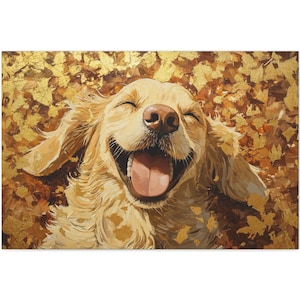 Gold Leaf Golden Retriever Canvas Art Dog Lover Art Decor Golden Retriever Lover Gift Idea Gold Retriever Art Dog Painting