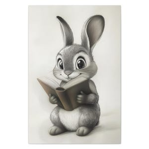 Niedliches Kaninchen, das ein Buch liest Leinwand Kunst Buch-Liebhaber-Geschenk-Idee Büro-Wand-Kunst-Kinderzimmer-Wand-Dekor Lustiges Kaninchen-Kunst-Geschenk-Idee Spielzimmer-Kunst