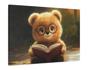 Cute Teddy Bear Reading Canvas Art Teddy Bear Wall Decor Cute