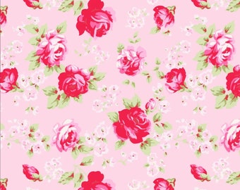 POSIE by Tanya Whelan, Pink Roses Fabric, Cotton Fabric, Tanya Whelan Quilt Fabric , By the Yard, shabby fabrics, TW06 Pink