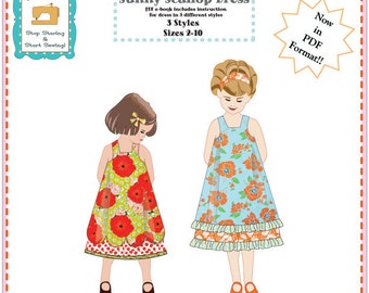 Sunny Scallop Dress Sewing Pattern, Toddler A-Line Dress (PDF Download)