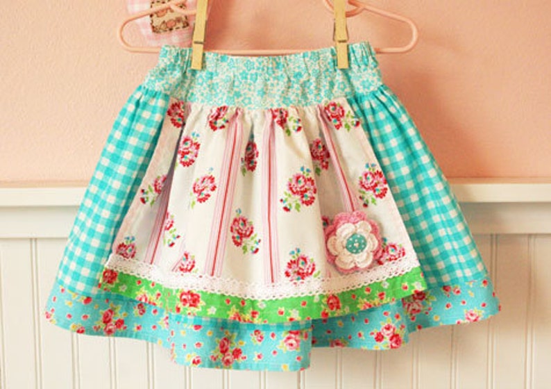 Includes matching doll skirt Evelyn Apron Twirl Skirt PDF Sewing Pattern Instructions for Girls 2T 10, ruffles, bunny sewing pdf pattern image 9