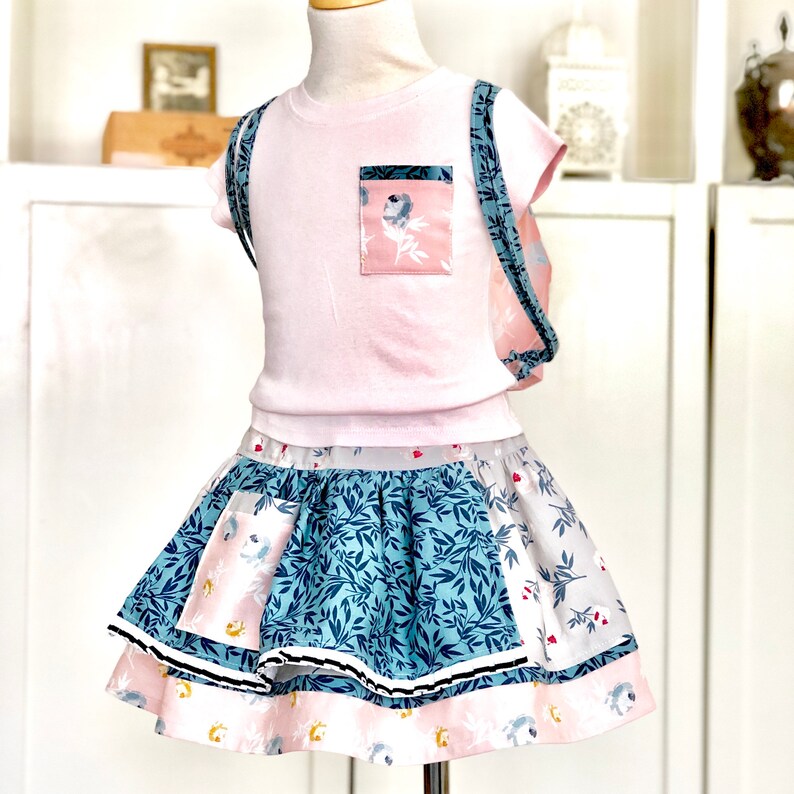 Includes matching doll skirt Evelyn Apron Twirl Skirt PDF Sewing Pattern Instructions for Girls 2T 10, ruffles, bunny sewing pdf pattern image 4
