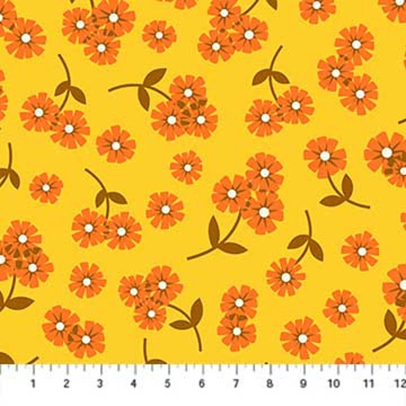 Quilting Cotton Orange Daisies by Dana Willard Butterscotch Fabric by Figo Quilt Fabric 70/'s Fabric Retro Fabric Figo Fabric