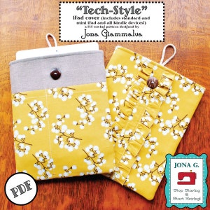 Tech-Style iPad Kindle e-reader cover case PDF Pattern eBook 2 styles, downloadable pdf pattern, iPad cover sewing pattern, iPad case sewing image 1