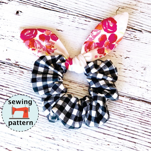 Hair Bunny Scrunchie PDF sewing pattern, instant download, hair accessory, beginner sewing pattern, sewing tutorial.