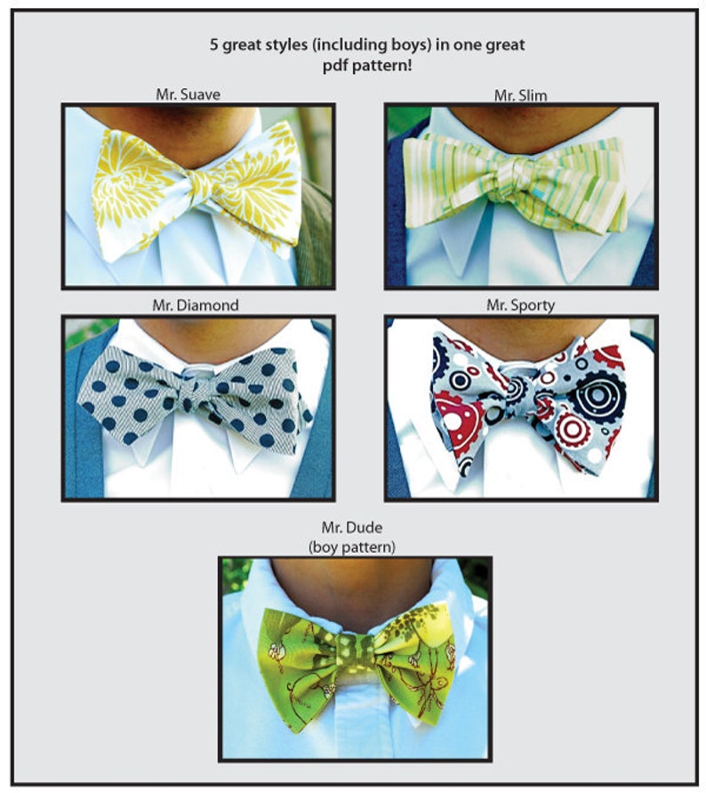 Mr. Hipster Bow Tie Pattern eBook pdf Men and Boy's 5 styles, downloadable bow tie pattern, instant download, easy bow tie, boys bow tie image 1