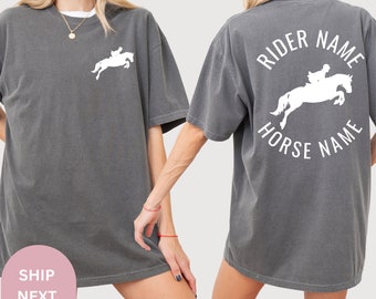 Comfort Colors Custom Horse Shirt Personalized Custom Equestrian Name Horse Name Horseback Riding Gift for Horse Lover Horse Jockey Rider