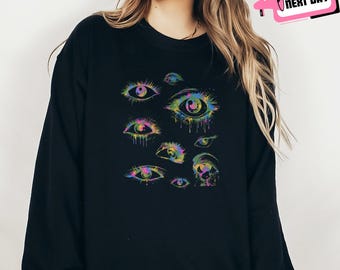 Glitch Eyes Weirdcore Aesthetic Sweatshirt Hoodie Dreamcore Kidcore Surreal Pastel Goth Alt Grunge Aesthetic Creepy Gift for Gothic Weird
