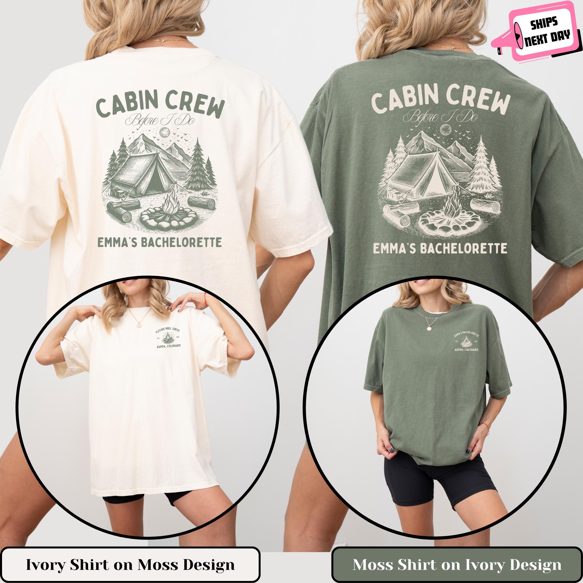 Comfort Color Cabin Crew Custom Camp Bachelorette Party Shirts Matching Lake Camping Bridal Shower Hen Party Gift for Bride To Be Bridesmaid