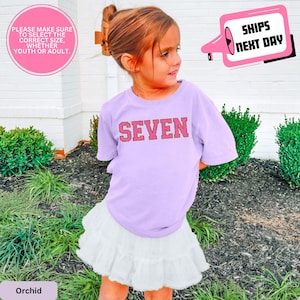 Comfort Colors 7th Birthday Girl Shirt Seven Sequin Cute Birthday Gift for 7 Years Old Daughter Granddaughter Niece Seventh Birthday Party