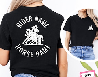 Comfort Colors Custom Barrel Racing Shirt, Personalized Horse Rider and Horse Name, Barrel Racing Gift for Barrel Racer Barrel Racing Mom