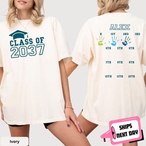 Comfort Colors Custom Class of 2037 Handprint Shirt School Memory Grow With Me 1st Day Back To School Graduation Gift Preschool Kindergarten