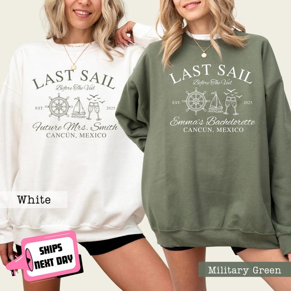 Last Sail Before the Veil Custom Beach Bachelorette Party Sweatshirt Coastal Summer Bridal Party Bach Trip Gift for Bride To be Bridesmaids