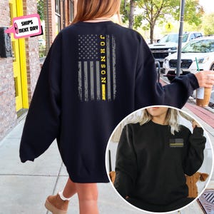 Sudadera personalizada de despachador del 911, línea fina dorada, bandera de despachador de EE. UU., regalo de la semana del despachador del 911 para despachador, operador del 911 y telecomunicador.