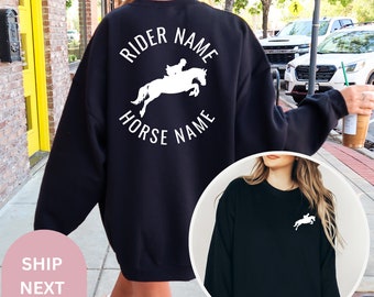 Custom Horse Sweatshirt Personalized Equestrian Name Horse Name Horseback Riding Horse Racing Gifts for Horse Jockey Horse Lover Horse Girl