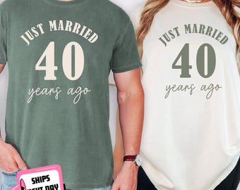 Comfort Colors Just Married 40 Years Ago Couple Anniversary Matching Shirt: Custom Personalized Wedding Anniversary Year for Husband Wife