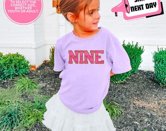 Comfort Colors 9th Birthday Girl Shirt Nine Sequin Cute 9th Birthday Gift for 9 Year Old Girl Daughter Granddaughter Ninth Birthday Party